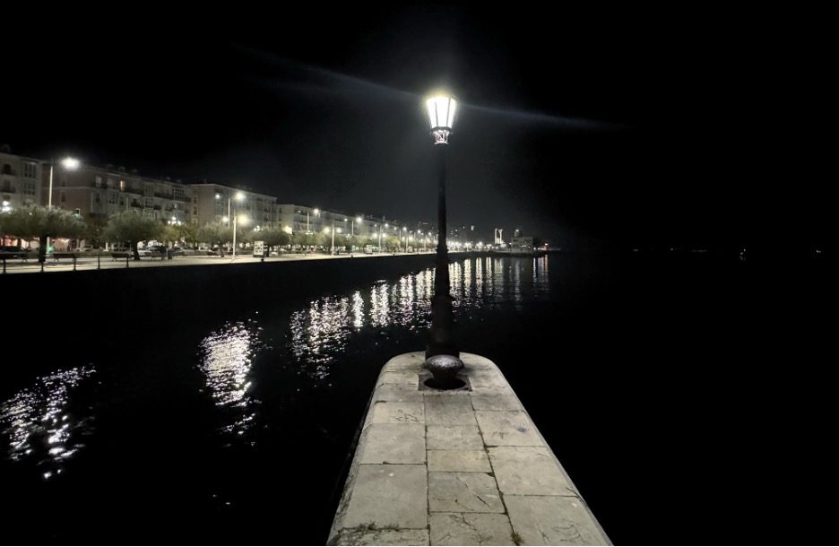 Santander, after dinner, back from London and about to catch the ferry home across the bay.